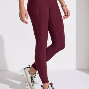 Mondetta High-Rise Basket Weave Mesh Media Pocket 7/8 Leggings Size XL Deep Wine